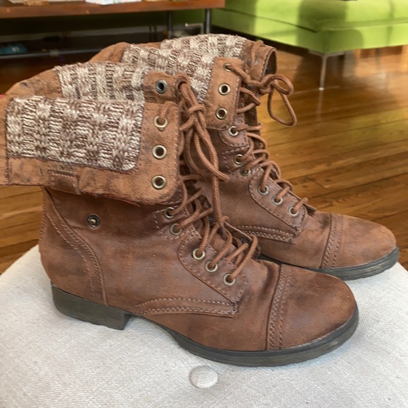 Falls Creek Shoes - Falls Creek Nikita Adjustable Combat Brown Suede Boots 8